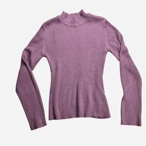 Stella Tweed Womens Ribbed Mock Neck Sweater Purple Long Sleeve Knit Top Size M